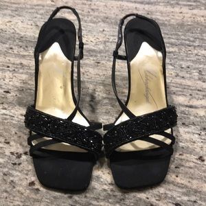 Strappy beaded evening heels